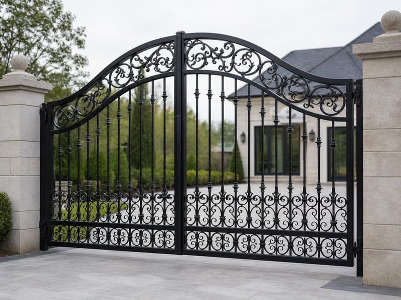 Decorative black metal driveway gates